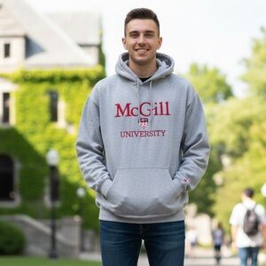 Vintage Sz XL Mc Gill Grey Embroidered Logo University Hoodie Sweater